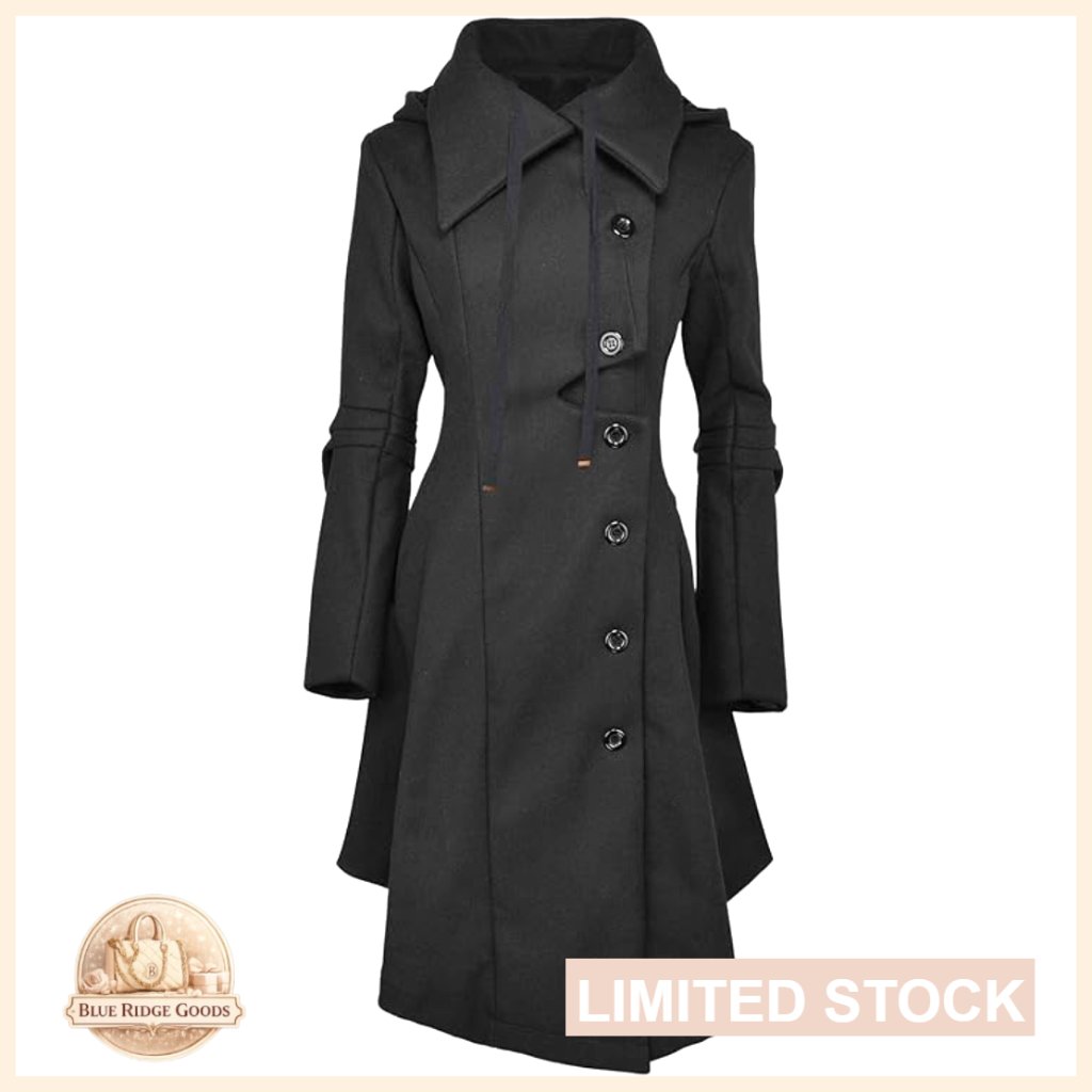 Long Wool Trench Coat Goth Victorian Elegant Slim Fit Winter Peacoat